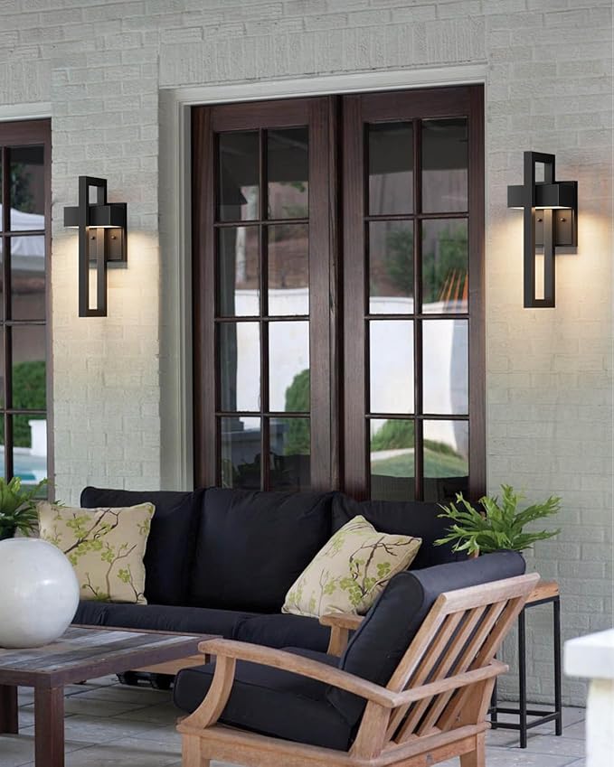 Modern Outdoor Wall Lights 2-Pack Integrated LED Outdoor Wall Sconce Modern Exterior Lighting Fixtures Matte Black Porch Light for House, Patio, Garage, Front Door | 2700K
