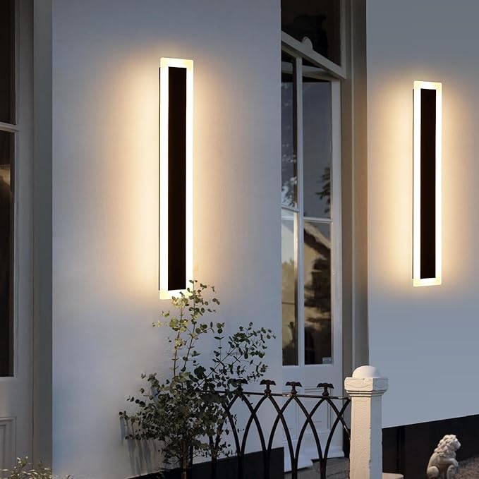 Upgrade Widened 2 Pack Long Modern Outdoor Wall Light, 31.4inch Dimmable 3000K-6000K, IP65 Waterproof LED Wall Sconce, Outside Lighting Fixture for House, Yard, Fence, Bathroom with Remote Control