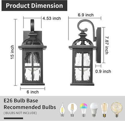 Darkaway Outdoor Wall Light Exterior Light Fixture with Water Ripple Glass, Aluminum Outside Lights Sconces Exterior Lighting for House Porch Patio Doorway Garage