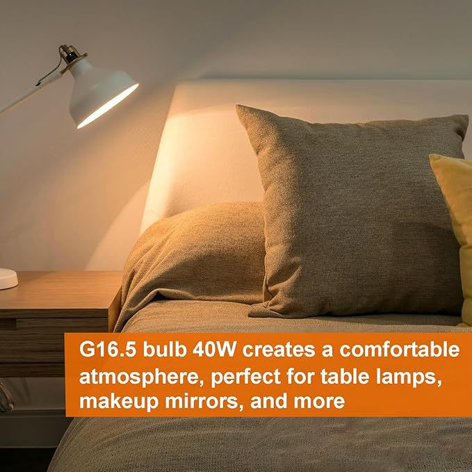 Vinaco G16.5 Candelabra Base Bulbs LED, 6 Pack 400LM G16.5 Light Bulb LED 4W, Equivalent 40W, Warm White 2700K No Flicker G 16.5 Dimmable Bulbs 120V, E12 Base for Chandeliers, Ceiling Fan, Pendant.