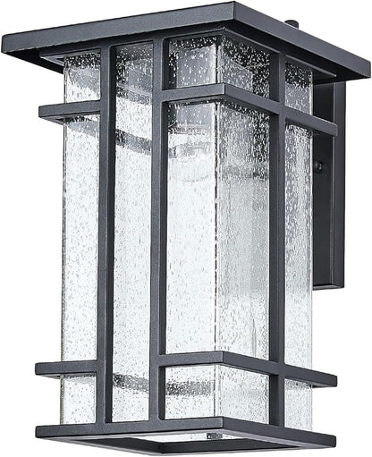 Rustic Dusk to Dawn Outdoor Wall Light Fixture 13.8"H Waterproof Exterior Wall Sconces Black Metal with Seeded Glass Sensor Outdoor Wall Lantern for House Patio Porch,Entryway,Garage Wall Lamps