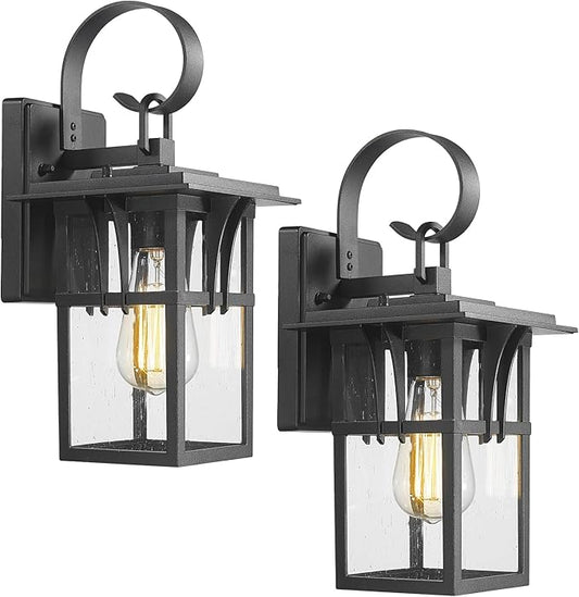 Darkaway Outdoor Wall Light for House,2pcs Exterior Lighting Fixtures Wall Mount Porch Lights Waterproof Outside Sconce with Seeded Glass for Patio Hallway Garage