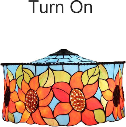 18 Inch Lamp Shade Replacement, Only Tiffany Stained Glass Lamp Chimney Straw Hat Floral Design, Baroque Rose Sunflower Orange Green Beige Fit for Table Lamp Pendant Light Floor Lamp,C