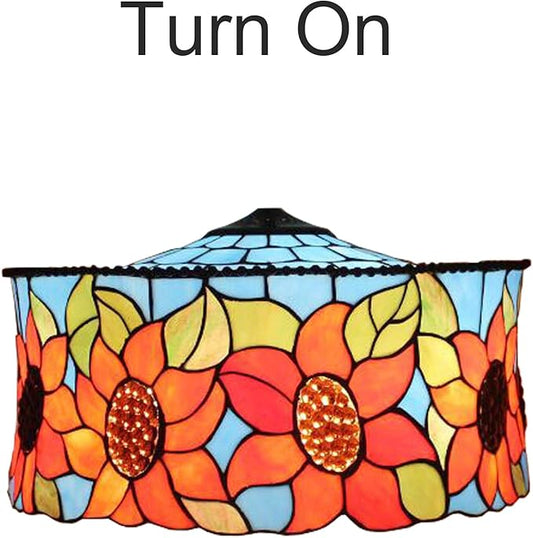18 Inch Lamp Shade Replacement, Only Tiffany Stained Glass Lamp Chimney Straw Hat Floral Design, Baroque Rose Sunflower Orange Green Beige Fit for Table Lamp Pendant Light Floor Lamp,C