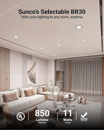 Sunco 12 Pack BR30 Light Bulbs LED, Recessed Can Light Bulbs, Indoor Flood Bulb, 850 LM, 11W (65W Equivalent), Selectable CCT 2700K/3000K/5000K, Dimmable, E26 Base, for Home, Kitchen, Bedroom UL