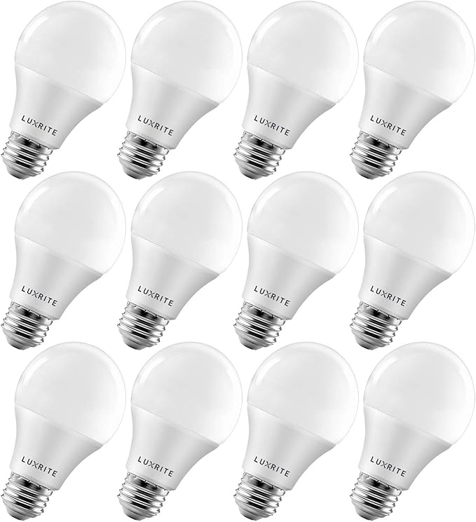 LUXRITE A19 LED Light Bulb 60W Equivalent, 3000K Soft White Dimmable, 800 Lumens, Standard LED Bulb 9W, E26 Base, Energy Star, Enclosed Fixture Rated, Perfect for Lamps and Home Lighting (12 Pack)