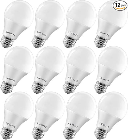 LUXRITE A19 LED Bulb 75W Equivalent, 1100 Lumens, 5000K Bright White, Dimmable Standard LED Light Bulbs 11W, Enclosed Fixture Rated, Energy Star, E26 Medium Base - Indoor and Outdoor (12 Pack)