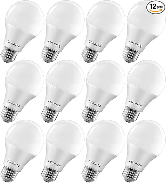 LUXRITE A19 LED Bulb 75W Equivalent, 1100 Lumens, 5000K Bright White, Dimmable Standard LED Light Bulbs 11W, Enclosed Fixture Rated, Energy Star, E26 Medium Base - Indoor and Outdoor (12 Pack)
