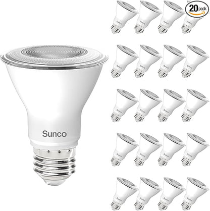 Sunco 20 Pack PAR20 LED Bulbs, Flood Light Bulb Outdoor, 500 LM, 7W (50W Equivalent), 2700K Soft White, E26 Medium Base, Dimmable, Track Lighting for Indoor/Outdoor Use, Wet Rated UL.