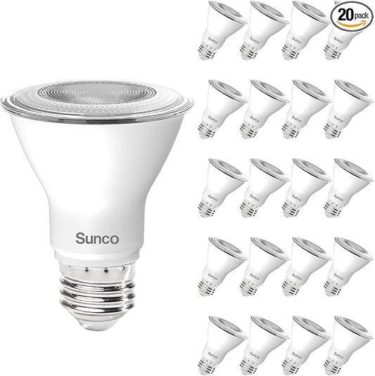 Sunco 20 Pack PAR20 LED Bulbs, Flood Light Bulb Outdoor, 500 LM, 7W (50W Equivalent), 4000K Cool White, E26 Medium Base, Dimmable, Track Lighting for Indoor/Outdoor Use, Wet Rated UL