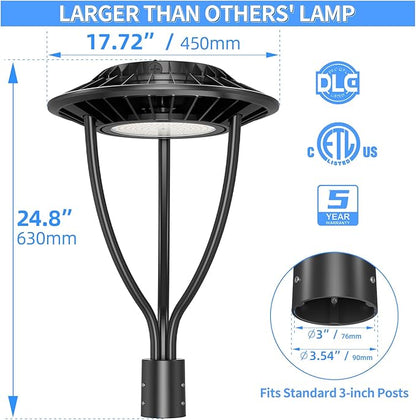 ADUB LED Post Light with Photocell, 150W 120W 90W Post Top Lights 3000K 4000K 5000K Adjustable Wattage & CCT, 21000LM Outdoor Pole Light Fixture DLC ETL Listed, IP65 Commercial Street Area Lighting