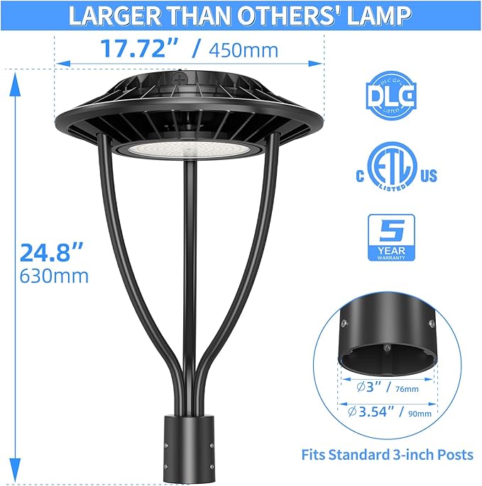 ADUB LED Post Top Light 80W 60W 48W, 3000K 4000K 5000K Adjustable LED Post Light with Photocell, ETL DLC Listed Outdoor Pole Fixture, IP65 Commercial Post Lighting for Parking lot Yard, AC100-277V