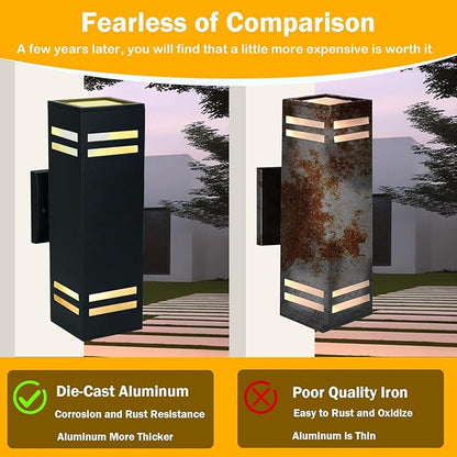 Up and Down Lights Outdoor Wall Light Fixtures, Aluminum Dusk to Dawn Outdoor Lighting Fixture, Modern Black Exterior Light Fixtures, Wall Mount Porch Light for House Front Door