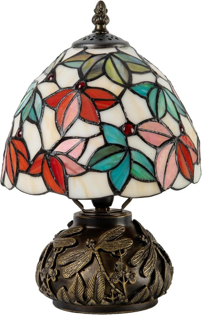 Tiffany Style Stained Glass Mushroom Table Lamp 8" White Red Green Maple Leaf Floral Shade Nightstand Light for Bedroom Dorm Living Coffee Office Housewarming Gift (White Maple Leaf)