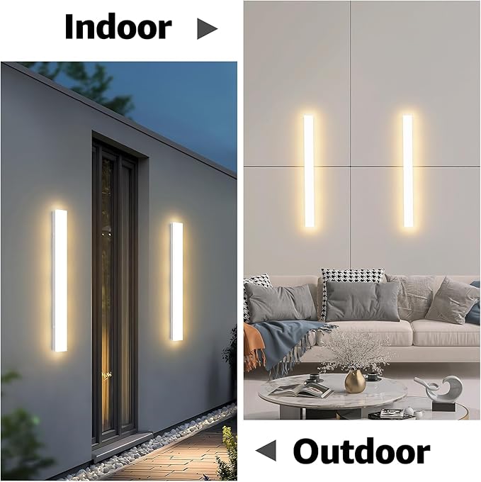 2 Pack 24inch Long Outdoor White Wall Lights 20W 3000K Modern Porch Lights Acrylic Waterproof IP65 Exterior Wall Light Fixtures for House Patio Porch Courtyard (White)