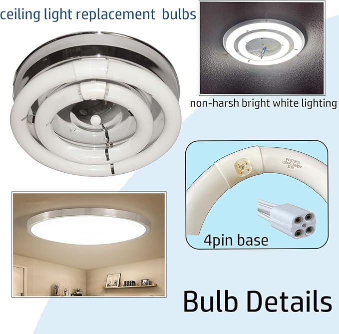 Circular Light Bulbs Set FC12T9-DL and FC8T9-DL Daylight Fluorescent Lamp,Circline 6500K 12inch T9 32Watts and 8inch 22Watts Replacement for Ceiling Light,12,000hrs Long Lifespans