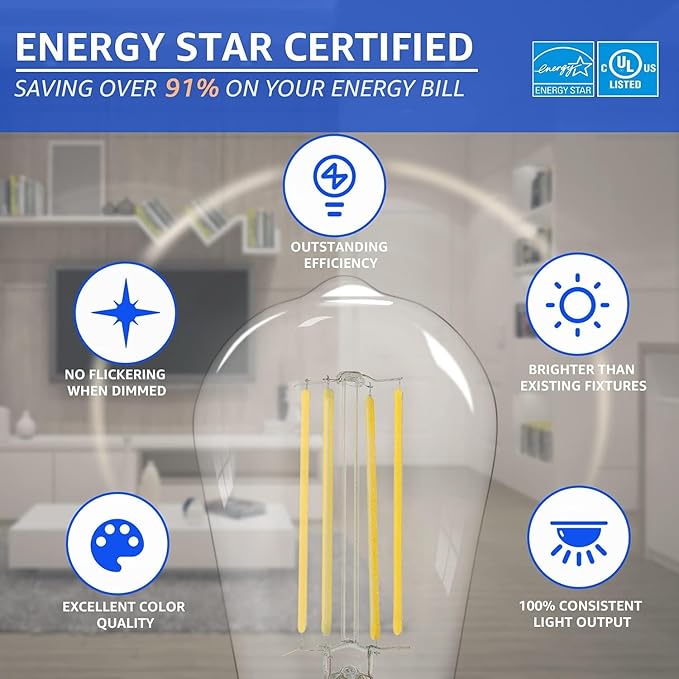 MASTERY MART 90 Pack 100 Watt Led Bulb, Edison Bulbs Dimmable Light Bulbs E26, 2700K Soft White Bright 9W 1100LM, ST21/ST64 Vintage Light Bulbs, UL Listed, Clear Glass, Decorative Light Bulb