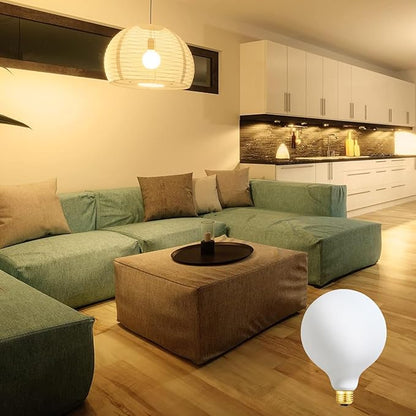 Leools LED Light Bulb G40/G125 Dimmable Flick-Free Matt White 6W Warm White 2700K CRI95 600LM, 60W Equivalent Vintage LED Edison Globe Light Bulb,E26 Standard Base, 2Pack