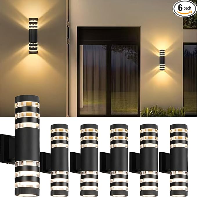6Pack 15inch LED Cylinder Up & Down Wall Lights,18W Modern Outdoor Wall Light 4000K Day White Aluminum Body Waterproof IP65 LED Exterior Light Fixtures Wall Mount for House Patio Garage Garden