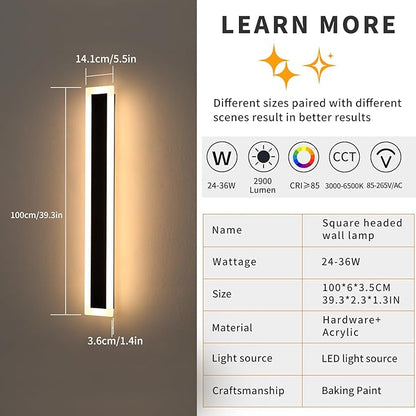Mikeru Upgraded Widened 2pack 39.3inch Long led Wall Light Fixtures, 10%-100% Dimmable Outdoor Wall Lights Exterior Front Porch Light 3000-6000k Outdoor Light Fixtures Wall Mount for Basement, Garage