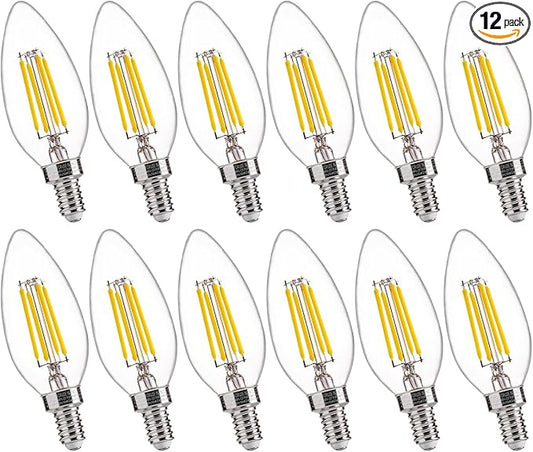 FLSNT 60W Equivalent LED Candelabra Bulbs, Dimmable LED Chandelier Bulbs, E12 Base, 500LM, CRI 82, 12 Pack, 5000K Daylight UL,CA65 Listed.