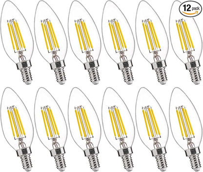 FLSNT 5000K Daylight B10 Dimmable LED E12 Candelabra Bulbs, 40W Equivalent LED Chandelier Light Bulbs, 450LM, Clear Glass Finishing, 12 Pack UL,CA65 Listed.