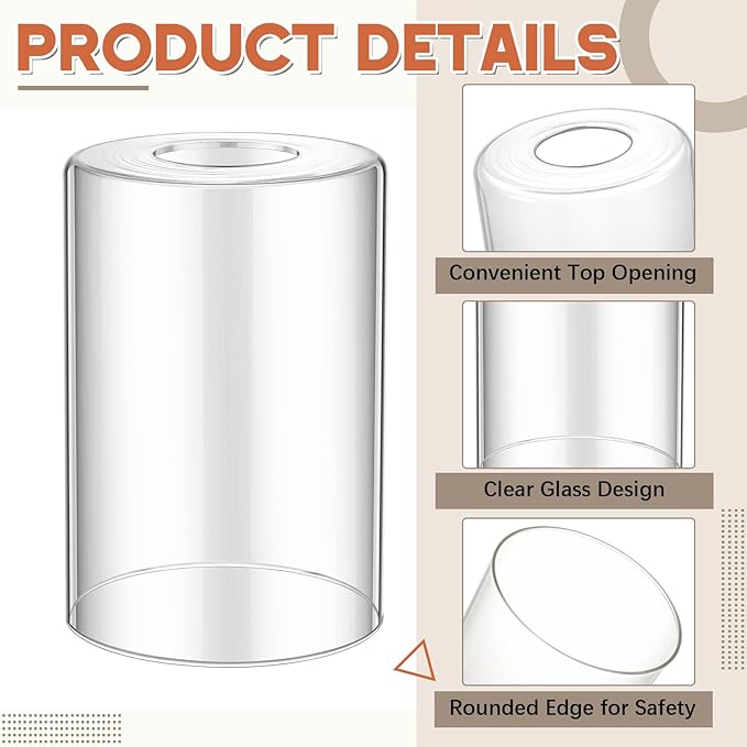 6 Pcs Clear Glossy Glass Shade Replacements for Pendant Light Fixtures Glass Lamp Shade Cover, 1-5/8 Inch Fitter E26 Base, 4"w x 6"h, Replacement Lamp Globe for Chandelier Wall Sconce