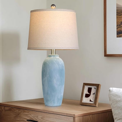 25“ Jar Table Lamps Set of 2, Ceramic Bedside Lamps for Bedroom, Beige Farmhouse Nightstand Lamps for Living Room