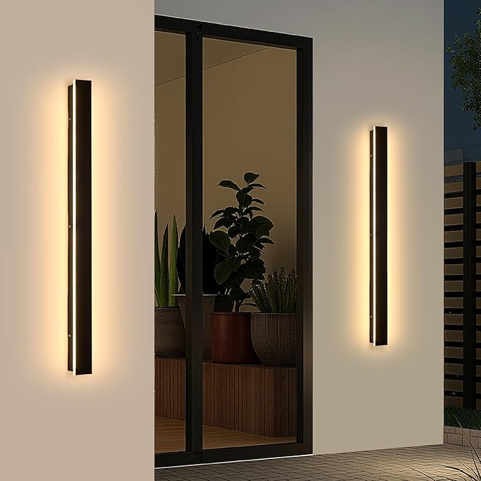 2 Pack Modern Outdoor Wall Lights 47.2" Black Porch Wall Light 3000K Anti Rust Exterior Wall Sconces Long LED Linear Exterior Lighting Fixtures for Living Room Garage Swimming Pools