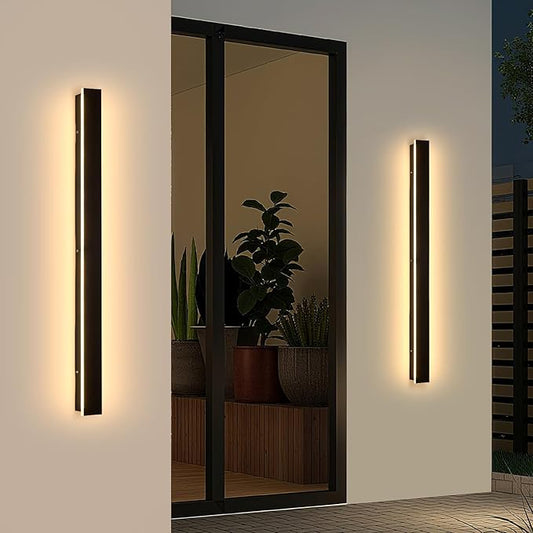 2 Pack Modern Outdoor Wall Lights 47.2" Black Porch Wall Light 3000K Anti Rust Exterior Wall Sconces Long LED Linear Exterior Lighting Fixtures for Living Room Garage Swimming Pools