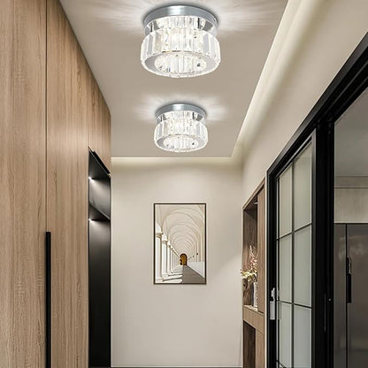 CLAIRDAI Flush Mount Ceiling Light Fixture LED Mini Chandeliers with Crystals Hallway Light Mini Modern Crystal Chandeliers Bedroom Chandelier for Bathroom Kitchen Office(Dimmable)