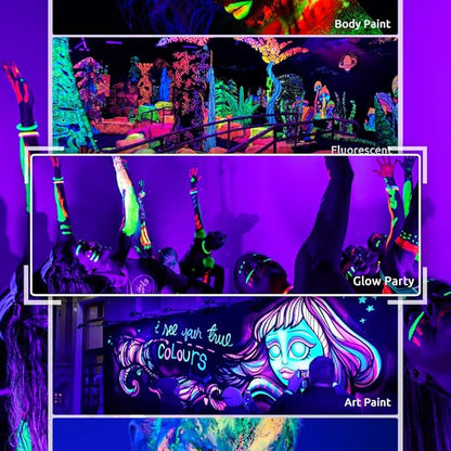 UV LED Black Light Bulbs, 9W E26 LED Blacklight Bulb, Black Lights for Glow Party, Bedroom, Black Light Fluorescent Poster, Body Paint (6 Pack)