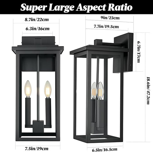 Large Modern Exterior Lighting Fixtures Porch Lights Outdoor Sconce Lights Outdoor Wall Lantern Outside Light Fixtures for House,Front Door,Garage Light Wall Mount Waterproof 2 Pcs E12 Base