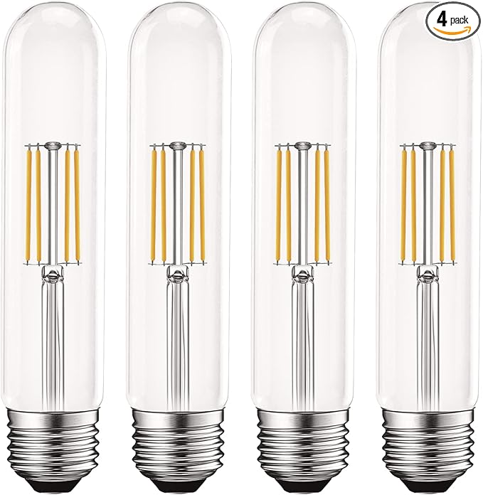 LUXRITE Vintage T9 LED Tube Light Bulbs 60W Equivalent, 3000K Soft White, 550 Lumens, Dimmable Edison Tubular Light Bulbs 5W, Clear Glass, LED Filament Bulb, UL Listed, E26 Standard Base (4 Pack)