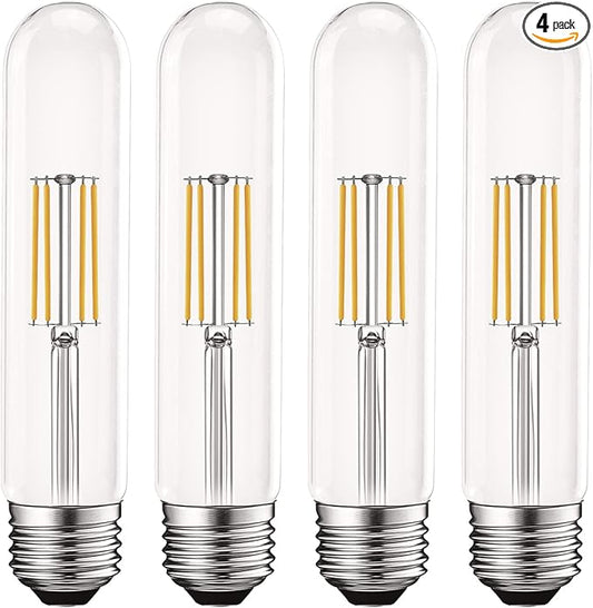 LUXRITE Vintage T9 LED Tube Light Bulbs 60W Equivalent, 3000K Soft White, 550 Lumens, Dimmable Edison Tubular Light Bulbs 5W, Clear Glass, LED Filament Bulb, UL Listed, E26 Standard Base (4 Pack)