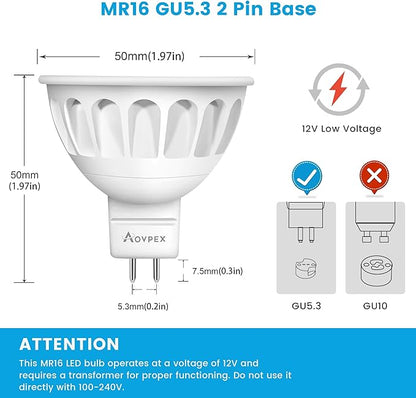 MR16 LED Bulbs 50W Halogen Equivalent Landscape Light Bulbs, 5000K Daylight White 5W GU5.3 MR16 12V Spotlight Bulb, Not Dimmable 40° Beam Angle for Landscape, Recessed, Track Lighting 6 Pack