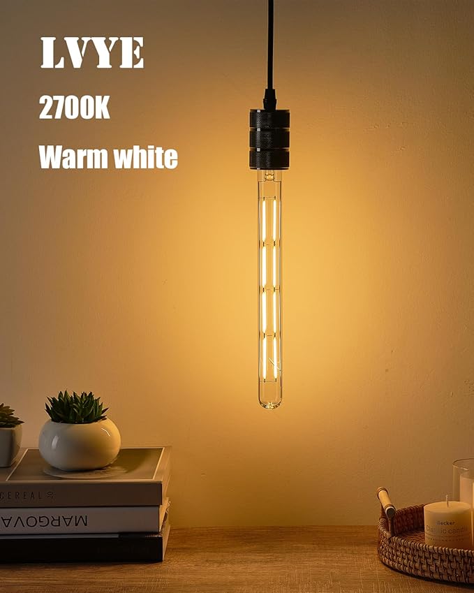 LED Tubular Light Bulbs,E26 Dimmable Long Led Bulbs,10W Equal 100 Watt, 2700K Warm White,11.8in Led Edison Tube Bulb,T10 Clear Glass Cover,6Pack.