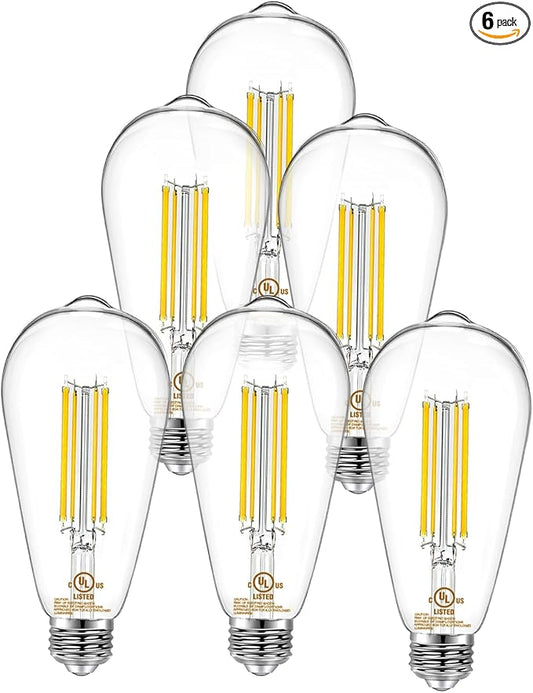 DAYBETTER 6 Pack Vintage LED Edison Bulbs, E26 Dimmable LED Bulb, 60 watt Equivalent, ST58 Antique Filament Light Bulbs with Daylight White 5000K, Brightness 8W, 800LM, 80+ CRI, Clear Glass