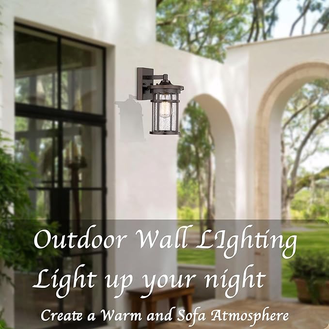 Casia Outdoor Wall Sconces, Exterior Wall Lantern, Farmhouse Porch Lighting Fixture, Front Door Mounted Lights, Outside Lighting Lamp for Patio, Porch, Garden,Balcony(Oil Rubbed Bronze, 12" H)