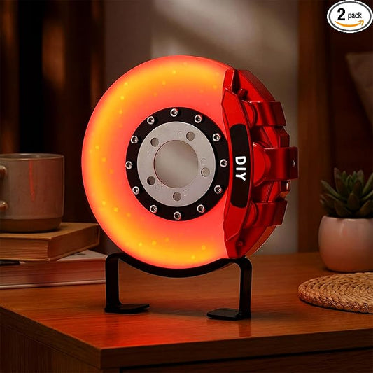 WILLBOND Gifts for Car Guys - Brake Disc LED Rechargeable Night Light Ambient Lamp with Touch Switch - Car Lovers Enthusiast Mechanic Valentines Gift for Him - Patent Pending(Red - Orange Yellow)