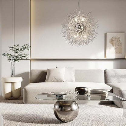 Firework Modern Chandeliers, 12 Lights Crystal Sputnik Chandeliers for Entryway, Dandelion Chandelier Chrome Ceiling Light Fixture for Hallway, Living Room