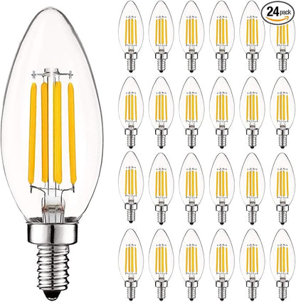 LUXRITE Vintage Candelabra LED Bulb 60W Equivalent, 550 Lumens, 4000K Cool White, Chandelier Light Bulbs 5W, Dimmable, Clear Glass, Filament Candle Bulbs, UL Listed, E12 Base (24 Pack)
