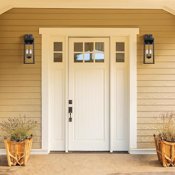 Outdoor Wall Sconce Light, 20 Inch Tall Transitional Exterior Wall Bracket Lighting with Clear Glass, Anti-Rust Powder Coat Black Modern Outside Lantern for Front Porch Corridor Doorway Patio