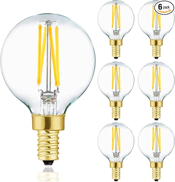 XININSUN G16.5 LED Bulb,E12 40W Candelabra Dimmable Chandelier Light Bulbs 4000K Daylight White Clear 400lm 4W G50 Vintage LED Filament Edison Candle Bulb with Decorative,6Pack