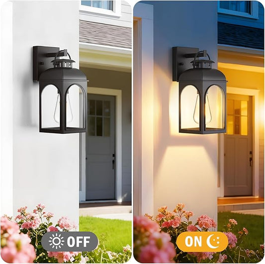 Outdoor Wall Lights, 2 Pack Outside Porch Lights Modern Wall Mount Exterior Lighting Fixtures Black Sconces Lanterns Waterproof Anti Rust for Farmhouse House Garage Doorway Front Door