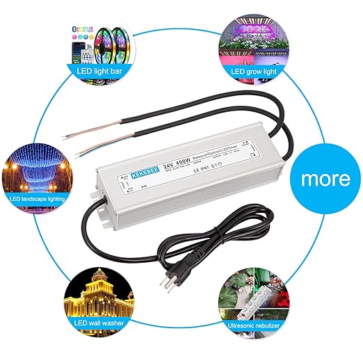 LED Driver 24V400W Waterproof Power Supply AC90-130V to DC24V16.7A Low Voltage Transformer IP67 Converter Suitable for Indoor and Outdoor LED Lighting and Any 24V DC LED
