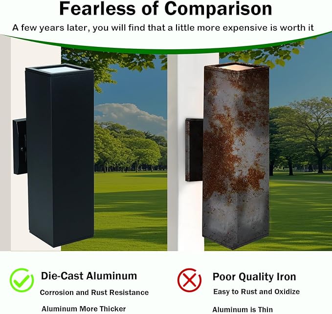 Up and Down Lights Outdoor Wall Light Dusk to Dawn, Exterior Light Fixture Wall Mount 2 Pack, Matte Black Front Porch Light, IP65 Outdoor Wall Sconce for Patio, Garage, Front Door - ETL Listed