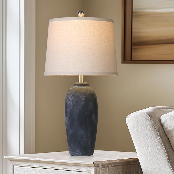 25“ Jar Table Lamps Set of 2, Ceramic Bedside Lamps for Bedroom, Black Farmhouse Nightstand Lamps for Living Room