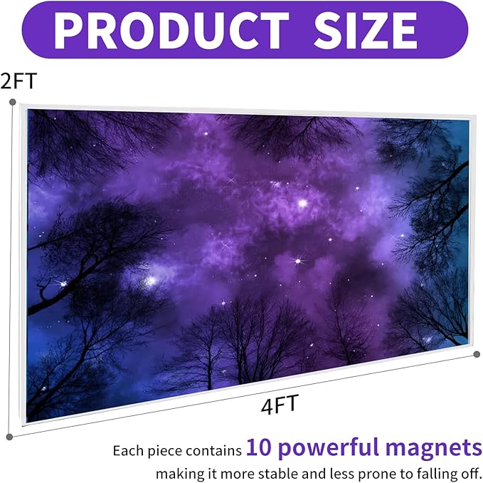 2pcs Fluorescent Light Covers - Light Covers for Ceiling Lights Classroom, Magnetic Light Filters for Office, Hospitals, Home 4 x 2 Feet (purple nebula)