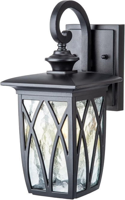 Outdoor Porch Light Wall Mount,18'' Exterior Waterproof Wall Lighting Fixtures,Wall Sconce Light with E26 Socket & Water Ripple Glass Shades, Matte Black Outside Wall Lantern for Patio Front Door